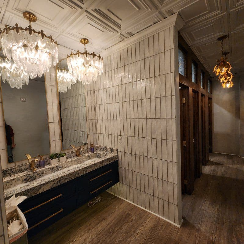 Finished attic space with recessed lighting installation